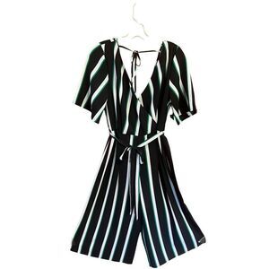 TRIXXI Striped Jump Suit Lightweight Low V Wrap neckline Wide-leg Sz XL